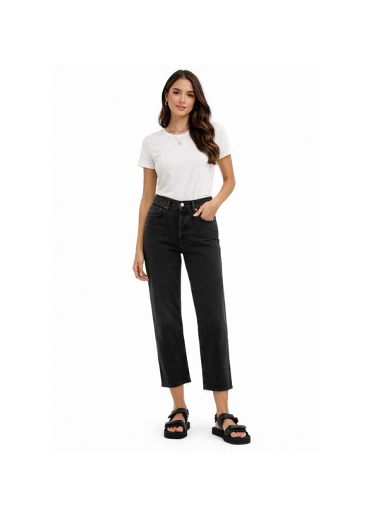 Agolde Denim - AGOLDE Riley High Rise Wide Crop Jeans Black Wash Denim Womens 29